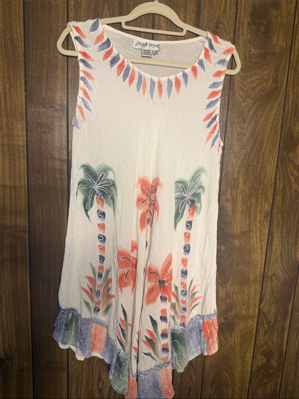 Jessica Taylor White Tropical Palm-Print Swim Coverup